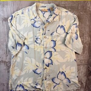 VTG‎ Bobby Chan Mens XL 100% Silk Tropical Floral Button Down Camp Shirt Beach